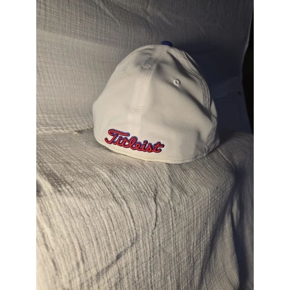 Titleist Golf Hat Cap S/M Blue‎ White Red Embroidered Logo Flex Fit